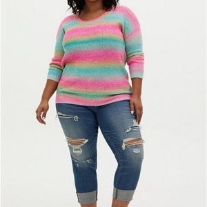 Torrid Pullover Drop Shoulder Tunic Sweater Pastel Rainbow Ombré Crew Neck